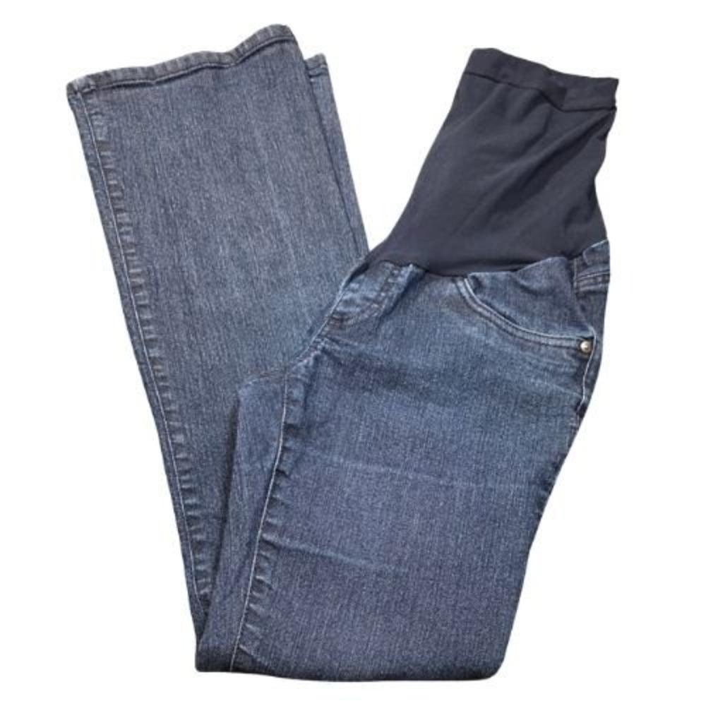 Indigo Blue Maternity Dark Wash Bootcut Jeans Full Belly Panel Size M 31 Inseam